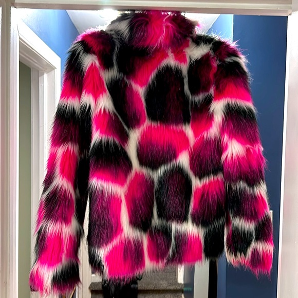 Cat and Jack faux fur coat 
Hot pink and black - Picture 2 of 2